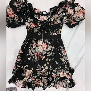 Lily Mcbee black floral dress, size medium